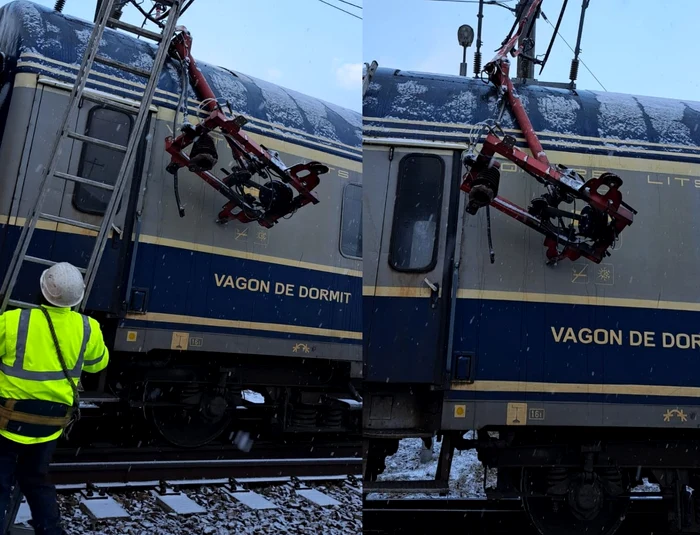 Pantograful de la o locomotivă s-a rupt