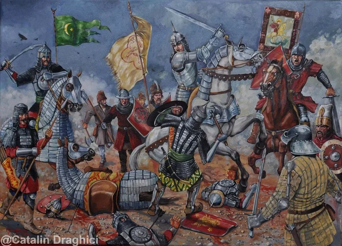 Luptători moldoveni în luptă cu turcii la Podul Înalt FOTO profesor Cătălin Drăghici-ilustrator