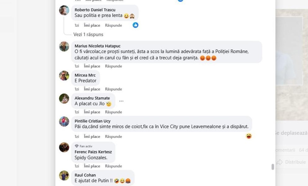 Val de glume după ce Poliția a anunțat că Emil Gânj „se deplasează cu o viteză neobişnuită pentru un om normal”. „Ăştia îl dau acum Superman, ca să-şi scuze ineficienţa”