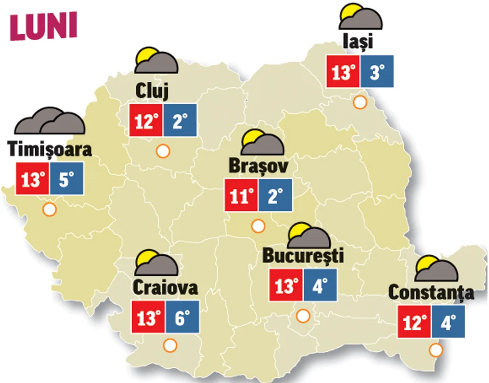 Prognoza meteo 2 martie anunță un început de săptămână fără precipitații