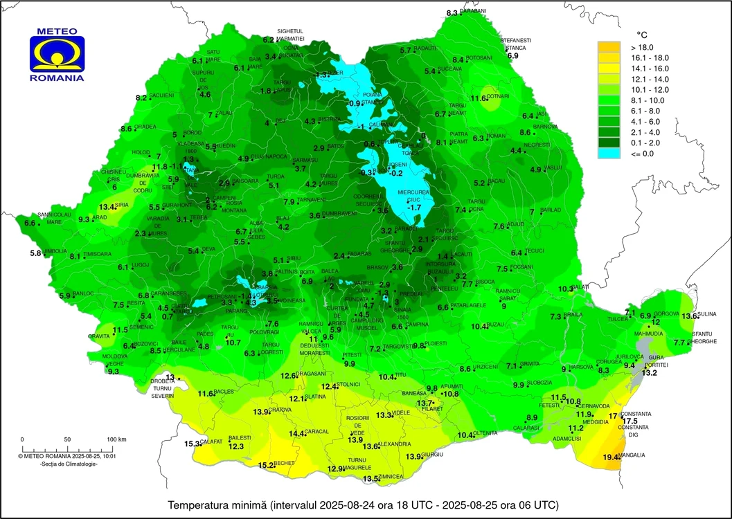 -1,7 grade au fost înregistrate la Miercurea Ciuc Foto: Facebook Meteoplus