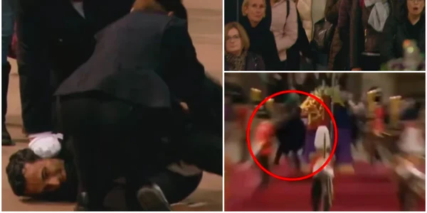 Un bărbat a smuls steagul de pe sicriul reginei FOTO Twitter 
