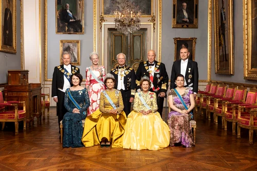 Regina Sonja, Regina Silvia, Regina Margrethe a II-a a Danemarcei, Regele Harald la Jubileul de Aur al Regelui Carl Gustaf al Suediei. FOTO: Casa Regală suedeză