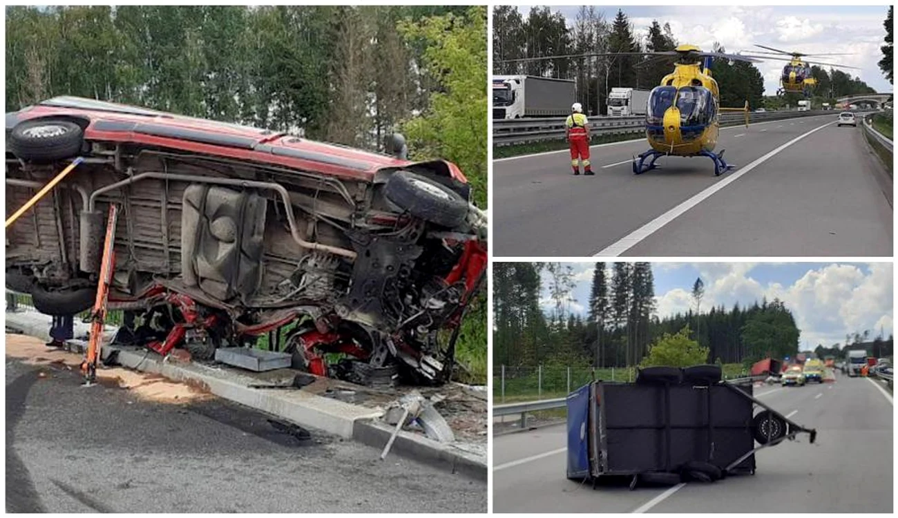 Microbuzul românilor s-a răsturnat pe autostrada D1 din Cehia. Foto: captură observatornews.ro 