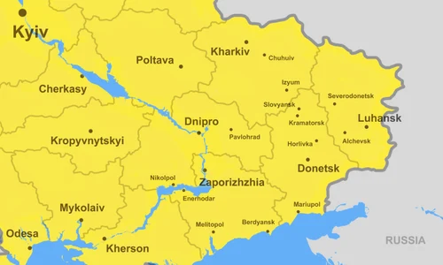 harta sud-est ucraina cu regiunea Donbas, lugansk, donețk și severodonețk shutterstock