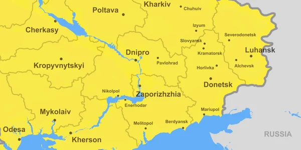 harta sud-est ucraina cu regiunea Donbas, lugansk, donețk și severodonețk shutterstock