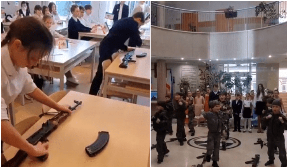Imagini șocante în școlile din Crimeea: elevi instruiți de ruși să mânuiască armele VIDEO