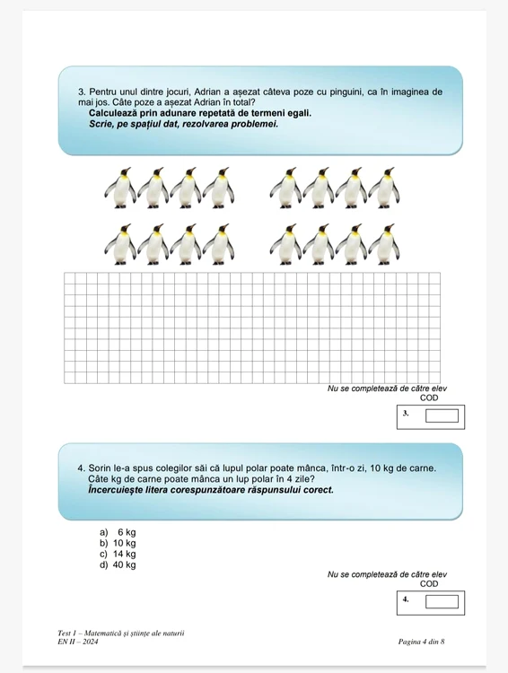Testul 1 Matematică și Științele Naturii clasa a II a (6) jpeg