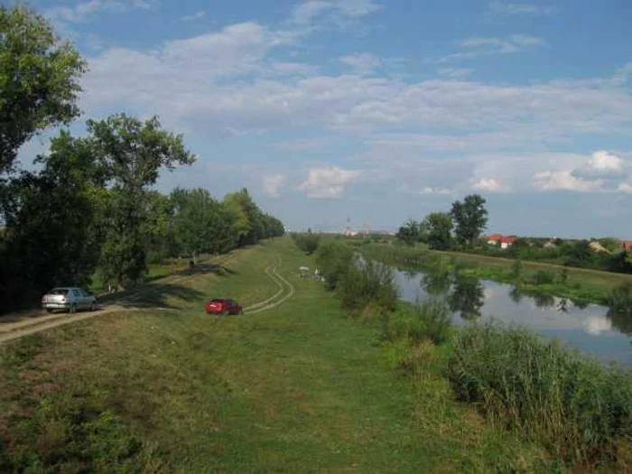 Pista de bicicletă va începe pe digul de la Podul Modoş. Foto: Ştefan Both