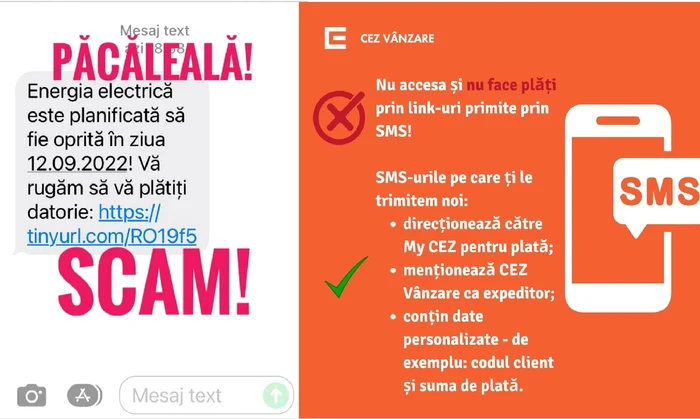Mesaj înșelător de întrerupere a energiei sau a gazului și recomandări din partea furnizorilor Colaj