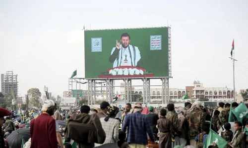 Abdulmalik Al Houthi vorbește cu ocazia unei comemorări religioase în capitală FOTO profimedia jpg