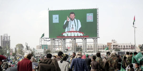 Abdulmalik Al Houthi vorbește cu ocazia unei comemorări religioase în capitală FOTO profimedia jpg