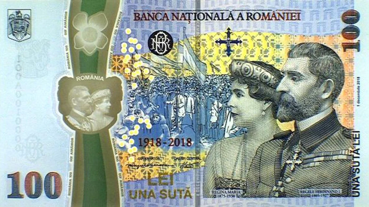 Bancnota de 100 de lei cu Regele Ferdinand şi Regina Maria jpeg