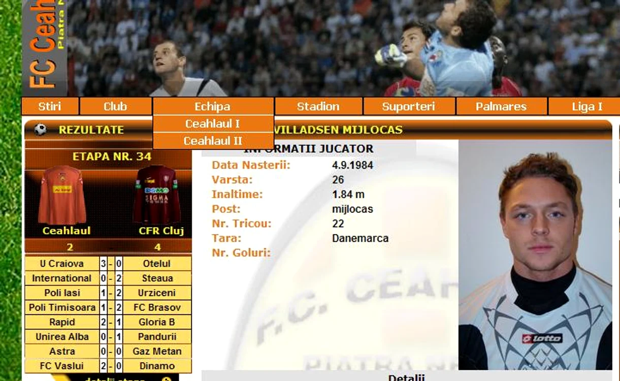 
    Site-ul oficial al clubului Ceahlăul pe care este prezentat Villadsen  