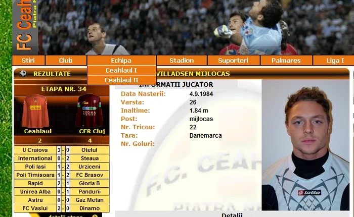 
    Site-ul oficial al clubului Ceahlăul pe care este prezentat Villadsen  