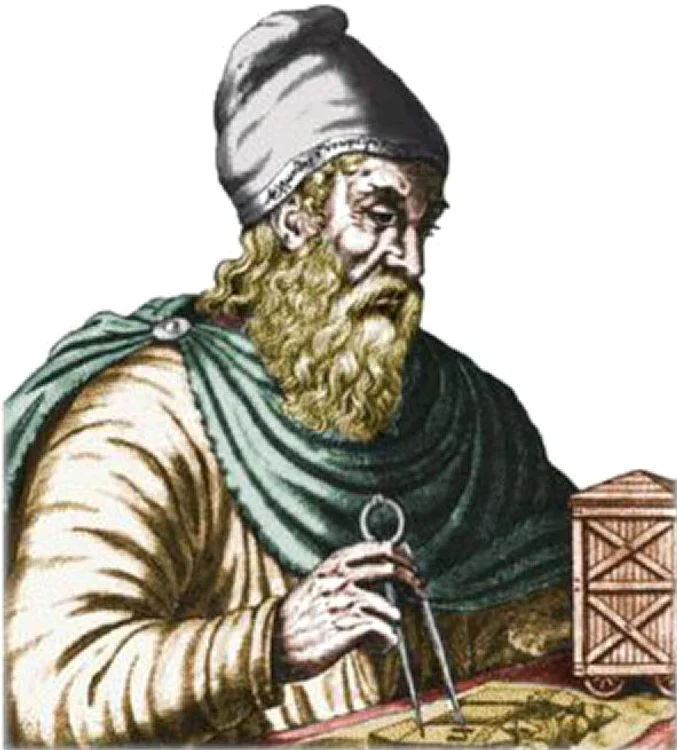 Reprezentare a lui Arhimede calculând cu ajutorul unui compas
