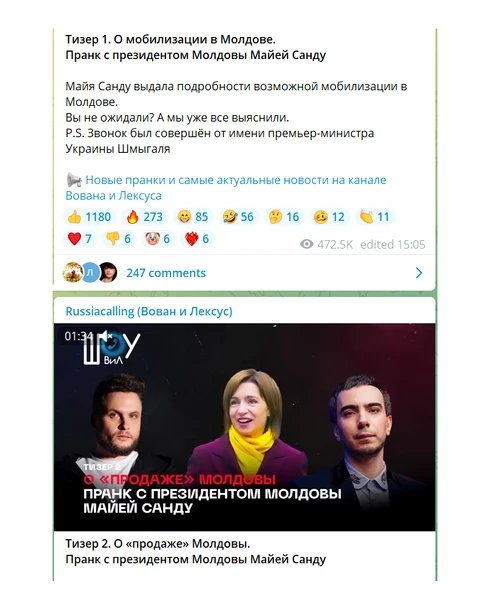 Captură foto de pe canalul de telegram https://t.me/Russiacalling