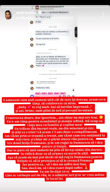 Andra Volos i-a răspuns Danei Roba - Foto: captură Instagram 