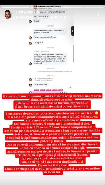Andra Volos i-a răspuns Danei Roba - Foto: captură Instagram 