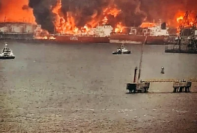 Terminalul Ust Luga în flăcări după un atac ucrainean pe 25 martie FOTO Exilenova jpg