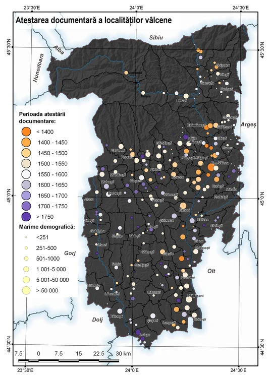 Harta atestării documentare a localităților vâlcene Sursă Gabriel Dascălu