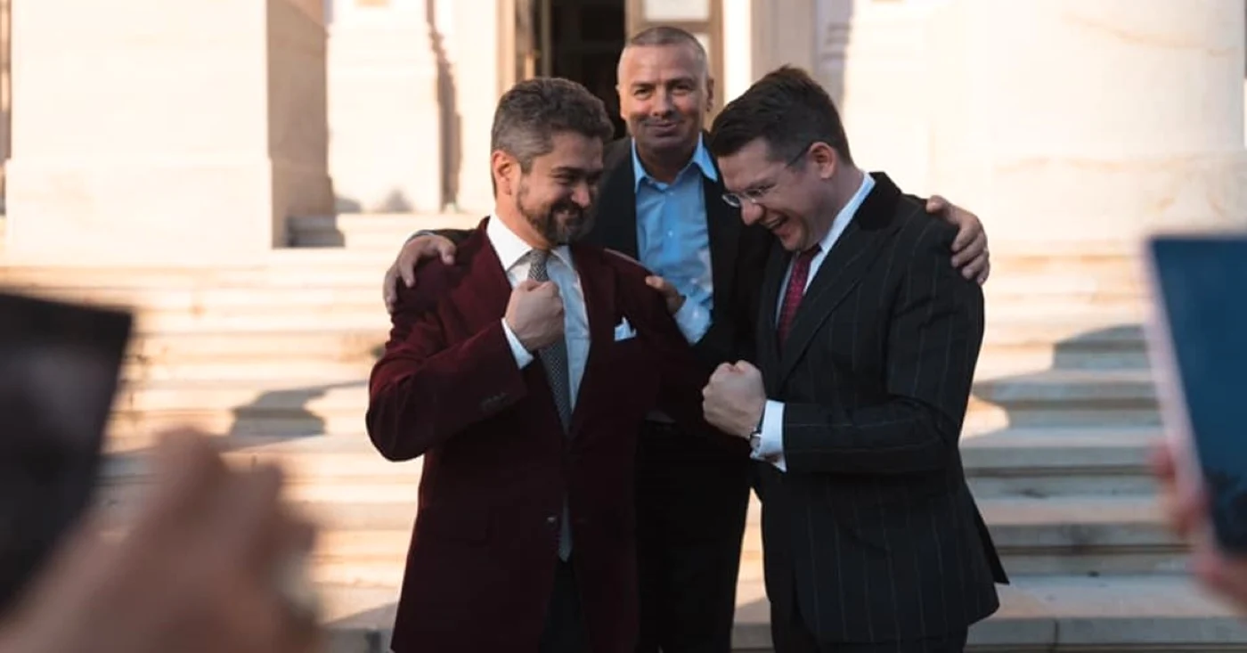 Theodor Paleologu şi Mihai Neamţu, în 2019, când "pumnii" erau doar mimaţi.