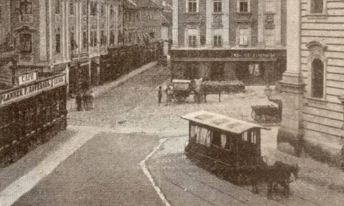 Tramvai cu cai pe străzile Timișoarei (© Muzeul Național al Banatului)