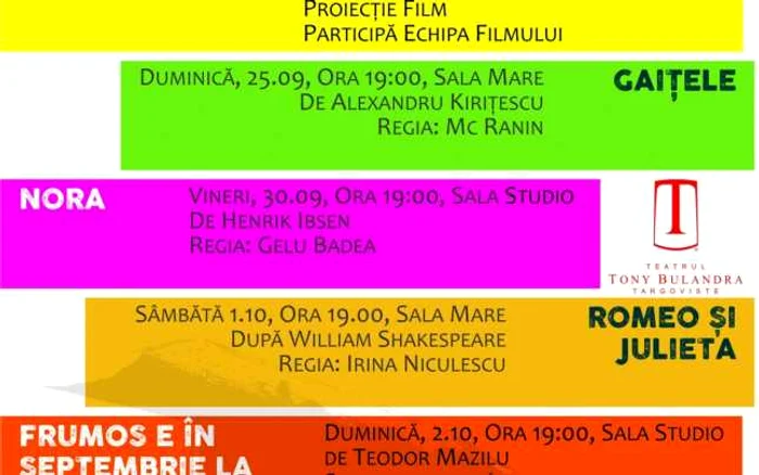Teatrul Tony Bulandra se reafirmă şi această stagiune ca un pilon al culturii în Târgovişte