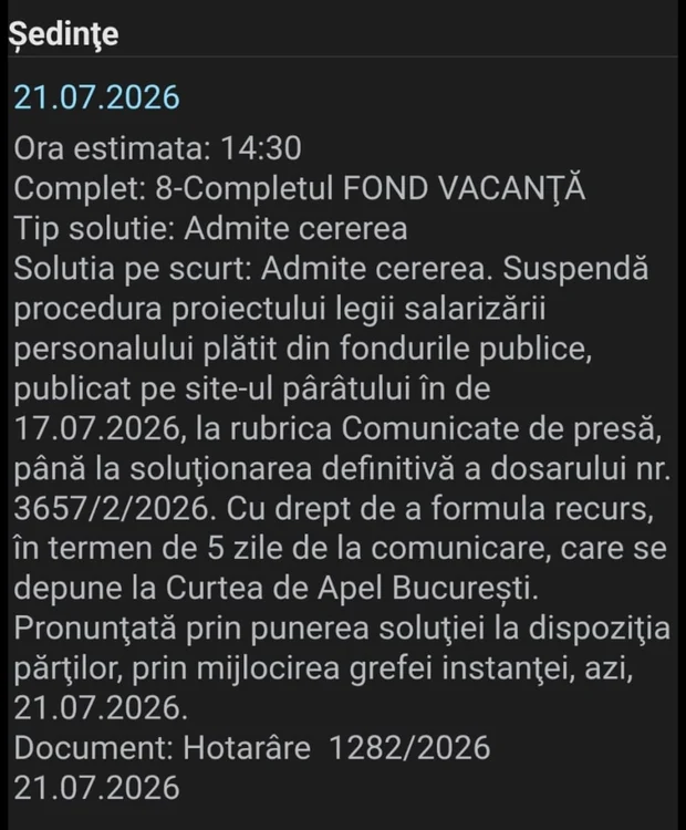 solutie instanta suspendare legea salarizarii