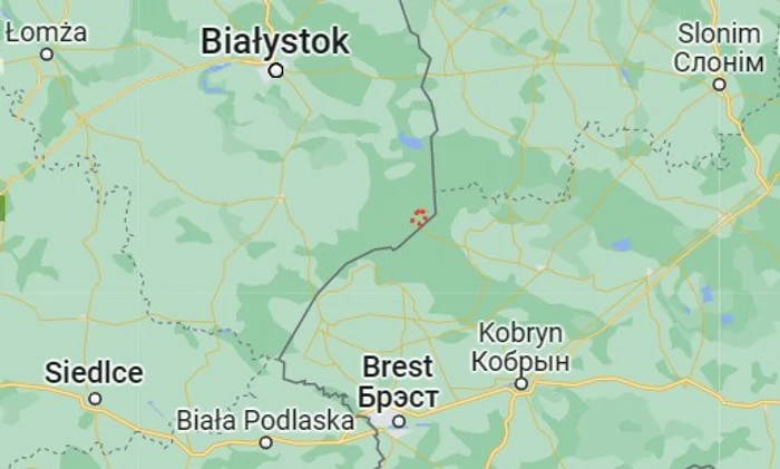 Zona încălcării spațiului aerian al Poloniei FOTO Captură Google Maps