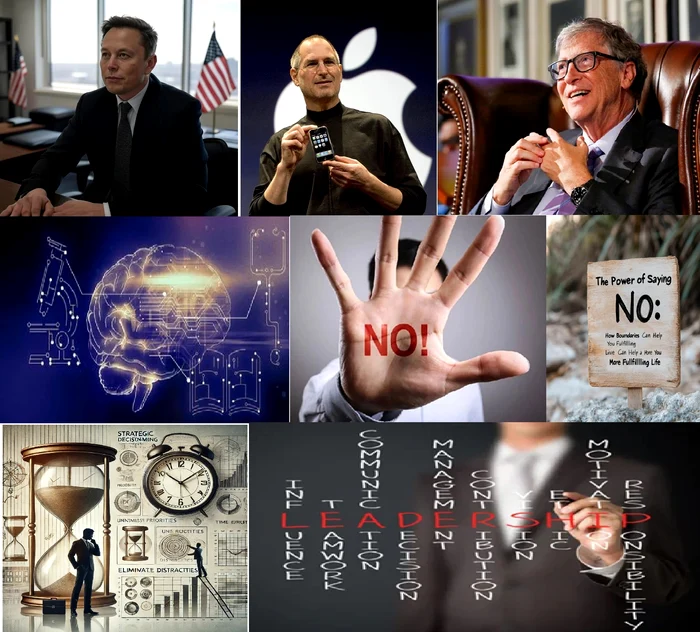 Colaj imagini cu Elon Musk, Steve Jobs și Bill Gates și tehnica lor de a avea succes
