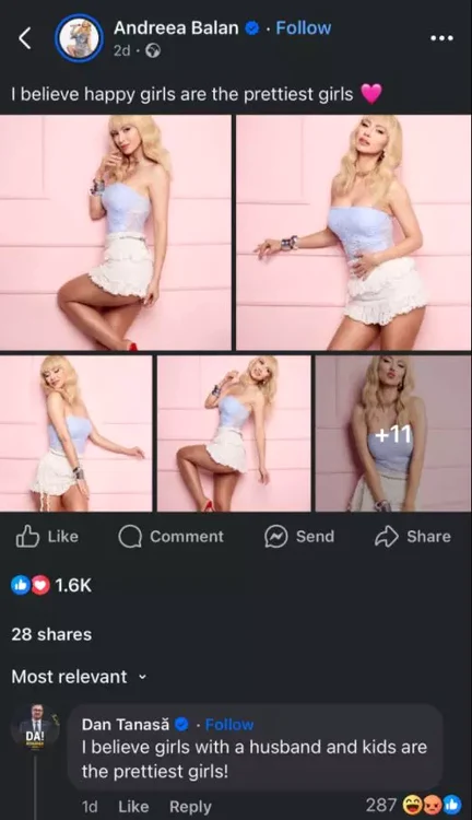 Postarea vedetei și comentariul politicianului / foto: social media 