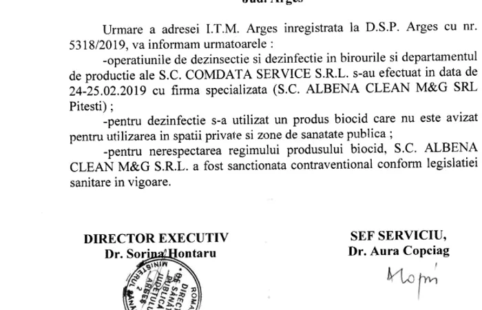 DezinsecÅ£ie Åi dezinfecÅ£ie cu un biocid neavizat, la birourile unui call center din PiteÅti: âAngajaÅ£ii au fost obligaÅ£i sÄ presteze activitatea Ã®ntr-un mediu toxicâ