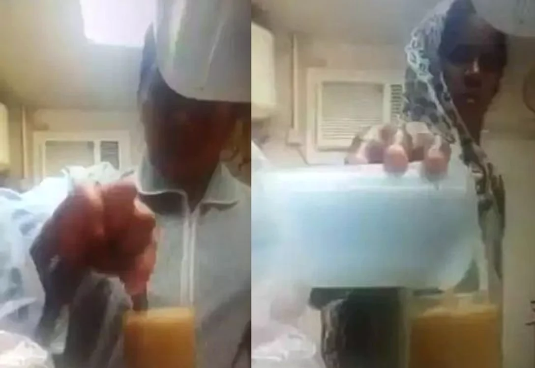 În videoclip se vede cum menajera toarnă ceva în băutura pe care trebuie să i-o ducă proprietarului caseifoto: captură video