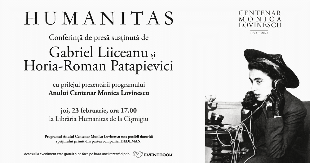 Humanitas inaugurează Anul Centenar Monica Lovinescu. În fiecare lună este programat un eveniment special