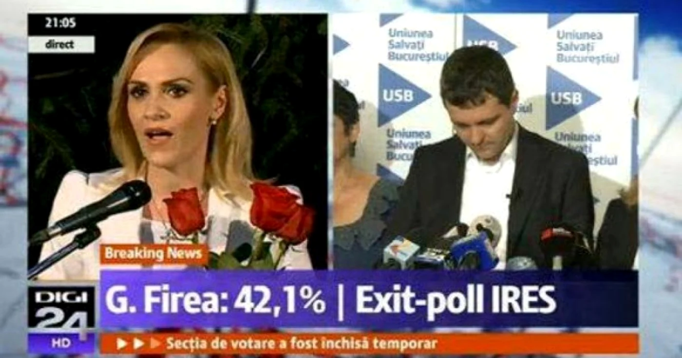 Gabriela Vrânceanu Firea, noul primar general al Capitalei, şi Nicuşor Dan, candidatul de pe locul doi