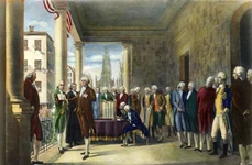 Ceremonia de învestire lui George Washington, primul președinte al SUA. Pictură de Ramon de Elorriaga ( © Wikimedia Commons)