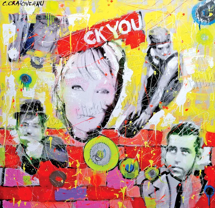 Pe lângă Truică şi Patricia, în tablou mai apar şi personaje precum Stan şi Bran, Angelina Jolie şi o înotătoare franceză