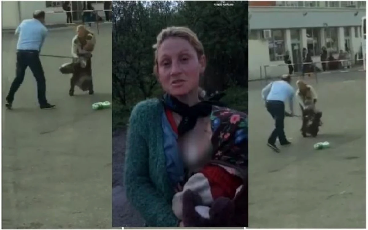 Şoferul, fost poliţist, a lovit-o cu bestialitate pe femeie deşi avea un copil în braţe. FOTO: Captura video
