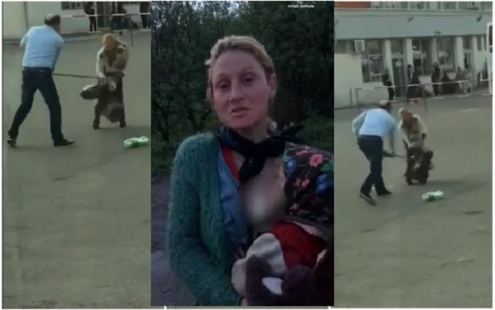 Şoferul, fost poliţist, a lovit-o cu bestialitate pe femeie deşi avea un copil în braţe. FOTO: Captura video