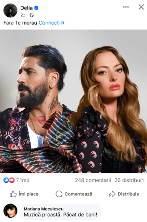 Comentariul Marianei Moculescu lăsat pe pagina Deliei
