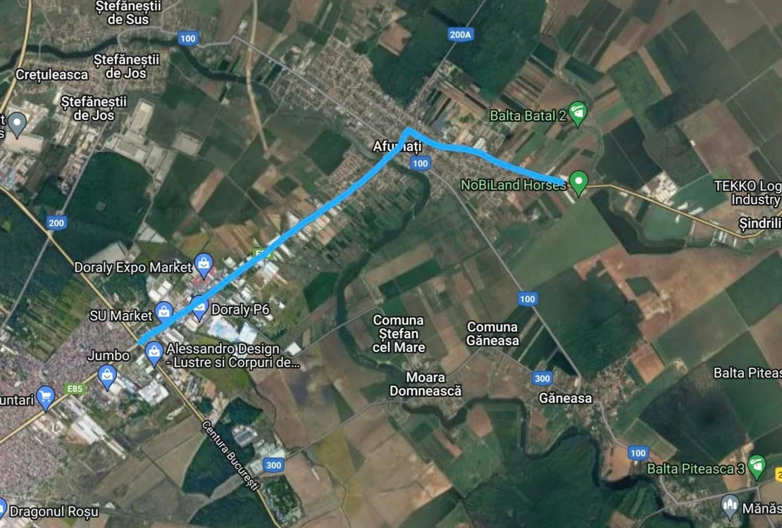 Schiță a unui proiect de infrastructură rutieră care cuprinde zona Afumați
