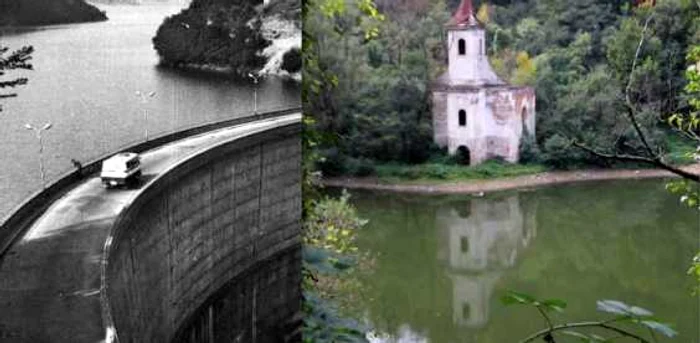 Lacul Cinciş. Barajul şi ruinele bisericii.