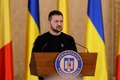 Președintele ucrainean Volodimir Zelenski face declarații de presă la Palatul Cotroceni alături de omologul român, Klaus Iohannis, în București. FOTO Inquam Photos / Octav Ganea