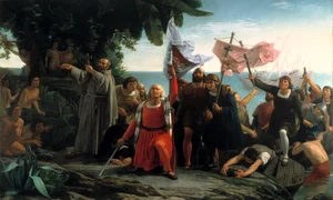 Prima întâlnire a lui Cristofor Columb cu locuitorii Lumii Noi, 12 octombrie 1492 (© Muzeul Prado)