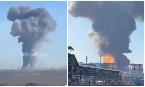 Explozie urmată de incendiu la o mare uzină petrochimică din Rusia. Cel puțin 2 morți și peste 70 de răniți FOTO: caotură video X