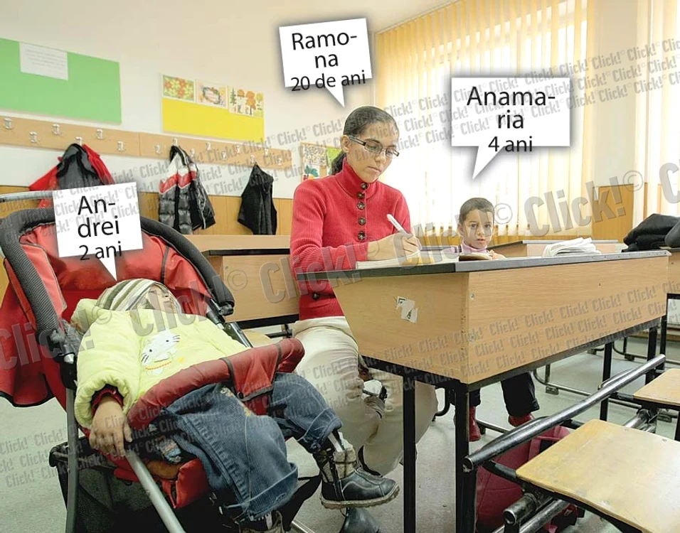 
    Ramona vine în fiecare  zi la şcoală împreună  cu cei doi copii ai ei (Fotografii: Bogdan Crăciun)  