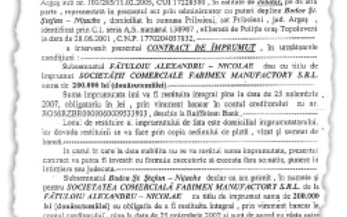 Unul dintre contractele semnate de Alexandru Fătuloiu cu Ştefan Badea, invocate de cel din urmă ca fiind fictive
