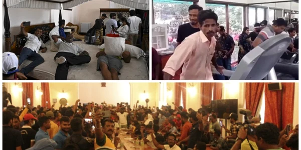 Proteste Sri Lanka - oamenii inca sunt in palatul prezidential FOTO colaj AFP 