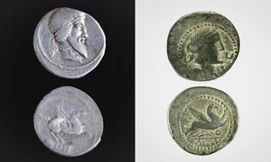 Denar republican roman și o imitație dacică (© Muzeul Național de Istorie a României)